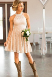 Short Lace Country Bridesmaids Dresses Halter Wedding Guest Dresses Rjerdress