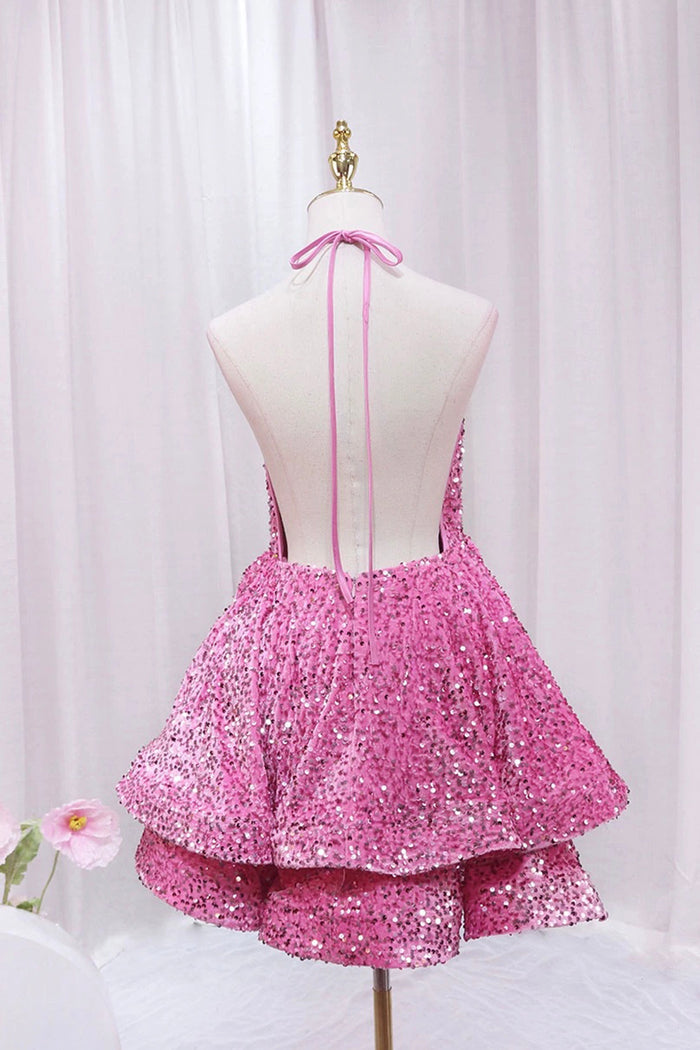 Short/Mini Homecoming Dress Sequins V Neck Sparkling Rjerdress