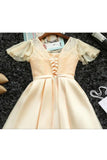 Short Sleeves Scoop Satin & Lace A Line Short/Mini Homecoming Dresses Rjerdress