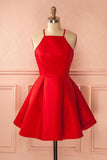 Short Straps Red Cheap Homecoming Dress for Girls Halter Prom Dress Rjerdress