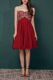 Short Sweetheart Embroidery Chiffon Strapless Crystal Homecoming Dress