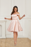 Silky A Line Satin Off Shoulder Short Homecoming Dresses With Beading Rjerdress