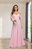 Simple A Line Chiffon Spaghetti Straps Off The Shoulder Bridesmaid Dresses Rjerdress