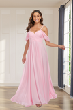 Simple A Line Chiffon Spaghetti Straps Off The Shoulder Bridesmaid Dresses Rjerdress