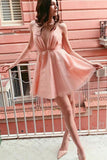 Simple A Line Deep V Neck Pink Above Knee Short Homecoming Dress With Sequins H1035 Rjerdress