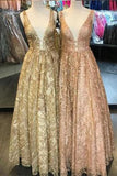 Simple A Line Lace Deep V Neck Floor Length Prom Dresses Pink Evening Dresses RJS992 Rjerdress