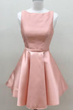 Simple A Line Pink Satin Scoop Cheap Short Cocktail Dresses Homecoming Dresses RJS883