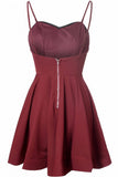 Simple A-Line Spaghetti Straps Satin Burgundy Short Homecoming Dress With Pleats RJS13 Rjerdress
