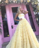 Simple A Line Strapless Tulle Layered Long Prom Dress For Teens Graduation Dress Rjerdress