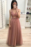 Simple A Line V Neck Prom Dress with Beading and Sequins Long rjs892 Rjerdress