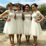 Simple A-line Bateau Knee-Length White Bridesmaid Dresses with Appliques Rjerdress
