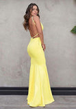 Simple Backless Satin Mermaid Straps Cheap Yellow Long Pageant Prom Dresses RJS97 Rjerdress