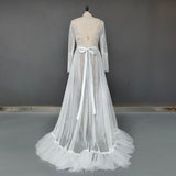 Simple Boho Long Sleeve V-Neck Wedding Dresses Lace Bohemian Backless Wedding Gowns Rjerdress