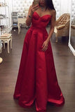 Simple Cheap Elegant Spaghetti Straps Red Satin Long Prom Dresses Rjerdress
