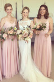 Simple Chiffon Pink Spaghetti Straps Floor Length Bridesmaid Dress Rjerdress