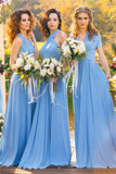 Simple Covertible Ruffles Long Chiffon Bridesmaid Dresses RJS466 Rjerdress