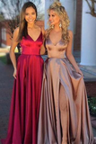 Simple Dark Navy Deep V-neck Split Long Prom Evening Gowns with Train Prom Dresses RJS750 Rjerdress