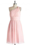 Simple Dress A-line One-shoulder Pink Chiffon Bridesmaid Dresses Reception Dresses RJS473