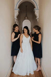 Simple Elegant A Line V Neck Ivory Wedding Dresses, Long Wedding Gowns Rjerdress