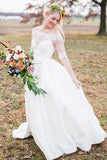 Simple Elegant Long A-Line Ivory Wedding Dresses With Sleeves Rjerdress