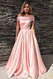 Simple Elegant Long Off The Shoulder Pink Prom Dresses With Pockets Rjerdress