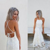 Simple Form Fitting Halter Mermaid Lace Appliques Wedding Dress Backless Beach Bridal Gowns Rjerdress