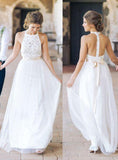 Simple Jewel Chiffon Lace Top Wedding Dress Lace Tulle Beach Wedding Dress with belt N28 Rjerdress