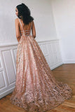 Simple Lace Open Back Evening Dresses A Line Deep V Neck Long Prom Dresses rjs569 Rjerdress