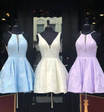 Simple Lilac Jacquard Floral Homecoming Dresses with Pocket Halter Graduation Dresses RJS949 Rjerdress