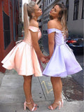 Simple Off the Shoulder Pink Homecoming Dresses Cheap Lace up Homecoming Dress H1030 Rjerdress