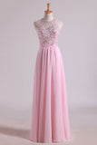 Simple Party Dresses Scoop A Line Chiffon With Beading Floor Length Rjerdress