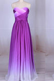 Simple Purple Strapless Sweetheart A-Line Chiffon Ombre Backless Prom Dresses UK RJS364