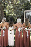 Simple RJSaghetti Straps Criss-Cross Straps Back Long Bridesmaid Dresses
