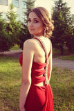 Simple Red Mermaid High Neck Prom Dresses Chiffon Open Back Evening Dresses RJS542 Rjerdress