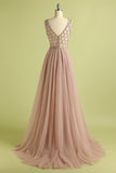 Simple Round Neck Tulle Beads Bridesmaid Dresses RJS1005 Rjerdress