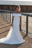 Simple Satin Off The Shoulder Wedding Dresses Beautiful Beach Bride Dresses