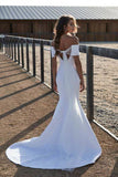 Simple Satin Off The Shoulder Wedding Dresses Beautiful Beach Bride Dresses Rjerdress