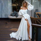 Simple Satin Wedding Dresses Strapless A Line With Sleeve Zipeer Up Rjerdress