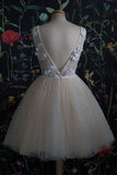 Simple Short Tulle White Homecoming Dress with Appliques V Neck Short Graduation Dress RJS735 Rjerdress