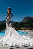 Simple Sleeveless Long Ivory Lace Halter Mermaid Sleeveless Wedding Dresses UK