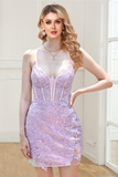 Simple Spaghetti Straps Short Homecoming Dress With Applique, Sequin Graduation Dress