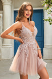 Simple Spaghetti Straps Tulle Vintage Homecoming Dress with Lace Appliques RJS860 Rjerdress