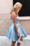 Simple Strapless Cheap Beaded Blue Homecoming Dresses with Pockets Cocktail Dresses H1172 Rjerdress