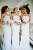 Simple Strapless Cheap Satin Bridesmaid Dress Backless Bowknot Rjerdress
