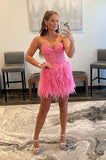 Simple Strapless Cute Lace Feather Sleeveless Homecoming Dresses RJS702