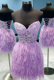 Simple Strapless Cute Lace Feather Sleeveless Homecoming Dresses RJS702 Rjerdress