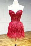 Simple Strapless Cute Lace Feather Sleeveless Homecoming Dresses RJS702 Rjerdress