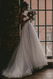 Simple Strapless Tulle Lace Wedding Dress Beach Bridal Gown With Slit Rjerdress