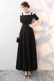 Simple Straps A Line Black Prom Dresses Long Formal Dress Rjerdress