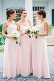 Simple Sweetheart Chiffon Pleats Pink Long Bridesmaid Dresses, Cheap Bridesmaid Gown Rjerdress